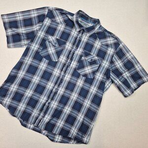 Bruno New York Men's Button-Up Short Sleeve Blue/White Plaid Oxford Shirt Sz XXL